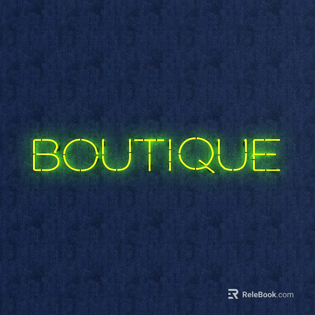Green Neon Decorative Light With BOUTIQUE Text On Dark Blue Background 3d model 
