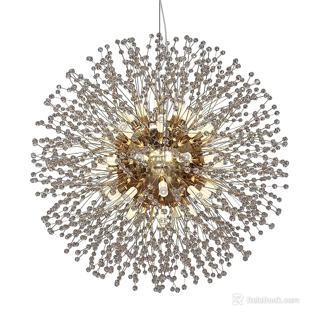 Modern Luxury Crystal Chandelier With Golden Metal Frame And Starburst Design 3d model 