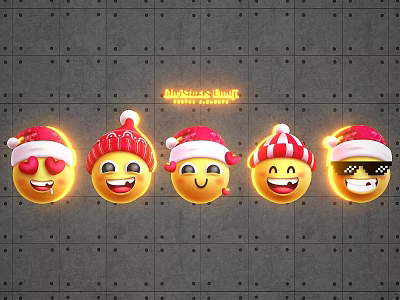Festive Christmas Emoji Set With Santa Hats On Gray Textured Background 3d model