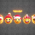 Festive Christmas Emoji Set With Santa Hats On Gray Textured Background