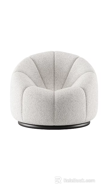 Light Gray Plush Fabric Single Sofa With Curved Backrest And Round Base 3d model 
