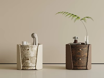 Elegant Luxury Bedside Tables With Unique Textures And Two Drawers For Modern Bedroom Interior 3d model