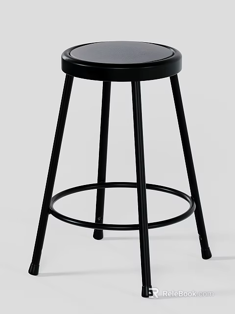 Sleek Minimalist Black Metal Bar Stool With Sturdy Tapered Legs And Round Footrest For Daily Use 3d model 