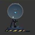 Futuristic Sci Fi Weapon With Blue Glowing Parts Circular Base And Warning Stripes