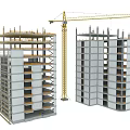 Modern Construction Site Under Construction With High Rise Buildings Crane And Scaffolding