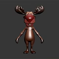 Cartoon Moose Character with Big Red Nose and Brown Antlers in Playful Animated Design