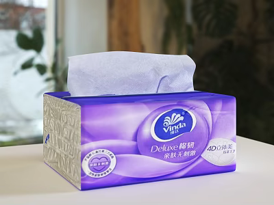 Vinda Deluxe Softness 4D Airlaid Care Series Purple Packaging Facial Tissue Box 3d model