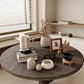 Stylish Interior With Window Blinds Shelf Round Table Books Plant Frame Clock Bowls