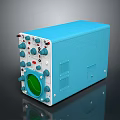 Blue Electronic Control Device With Multiple Knobs Buttons And Green Circular Panel 3d model