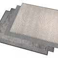 Stylish Square Rugs with Wavy Patterns and Various Textures in Gray Tones 3d model