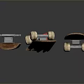 Three Wooden Skateboards With Worn Surfaces Metal Trucks And Wheels