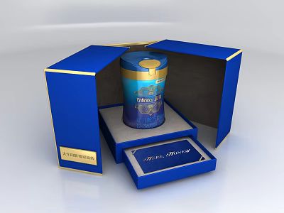 Luxury Tea Canister in Blue Box with Gold Trim Open Design and Greeting Card 3d model