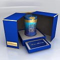 Luxury Tea Canister in Blue Box with Gold Trim Open Design and Greeting Card