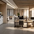 Modern Public Office Space With Workstations Computers Office Chairs And Green Plants
