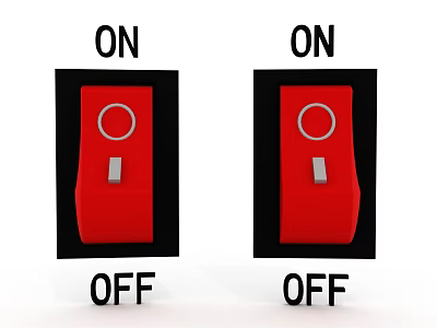 Red Switch Panel With ON OFF Labels And Black Frame Design 3d model