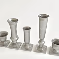 Silver Decorative Vases With Square Bases Various Heights For Home Decor 3d model