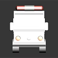 White Ambulance With Red Cross Symbol And Red Gray Roof Emergency Lights And Blue Windows