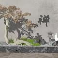 Modern landscape sketch courtyard sketch pine tree sketch stone withered mountain stone 3d model