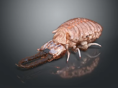 Giant Isopod With Segmented Brown Body Large Claws And White Legs On Gray Surface 3d model