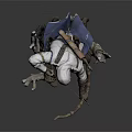 Detailed Assassin Game Character Statue With White Hood Arrow Quiver Standing On Tree Branch