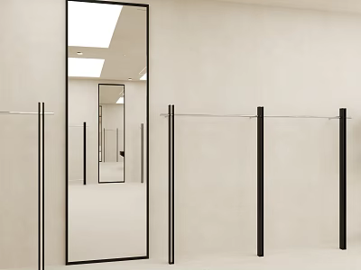 Modern Clothing Store Interior With Minimalist Design Metal Racks And Large Mirror 3d model