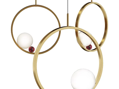 Modern Golden Chandelier Featuring Circular Ring Design with White Spheres and Red Accents 3d model