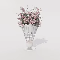 Elegant Banquet Hall Decor With Pink Flower Arrangement In White Metal Mesh Vase