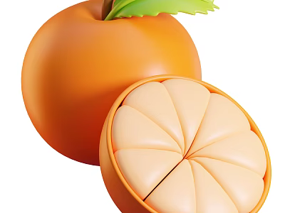 Vibrant Orange Fruit Whole And Halved Showing Juicy Segments With Green Leaf 3d model