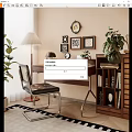 Quiet Desk and Chair Ancient Desk and Chair Combination Storage Cabinet Table Lamp Floor Lamp Hanging Picture Combination Ornaments Combination Floor Plant Carpet Dream Curtain 3d model