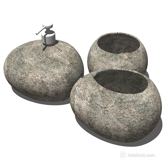 Stone Shaped Bathroom Accessories With Natural Texture Wash Basin And Soap Dispenser 3d model 