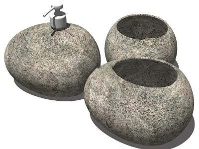 Stone Shaped Bathroom Accessories With Natural Texture Wash Basin And Soap Dispenser 3d model