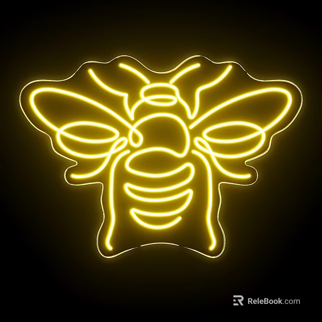 Vibrant Yellow Neon Bee Shaped Lightbox With Black Background For Wall Decoration 3d model 