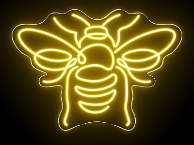 Vibrant Yellow Neon Bee Shaped Lightbox With Black Background For Wall Decoration 3d model