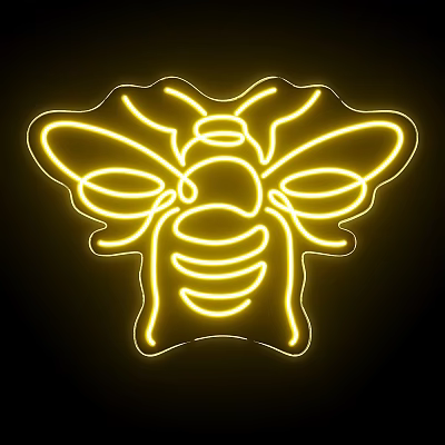 Vibrant Yellow Neon Bee Shaped Lightbox With Black Background For Wall Decoration 3d model