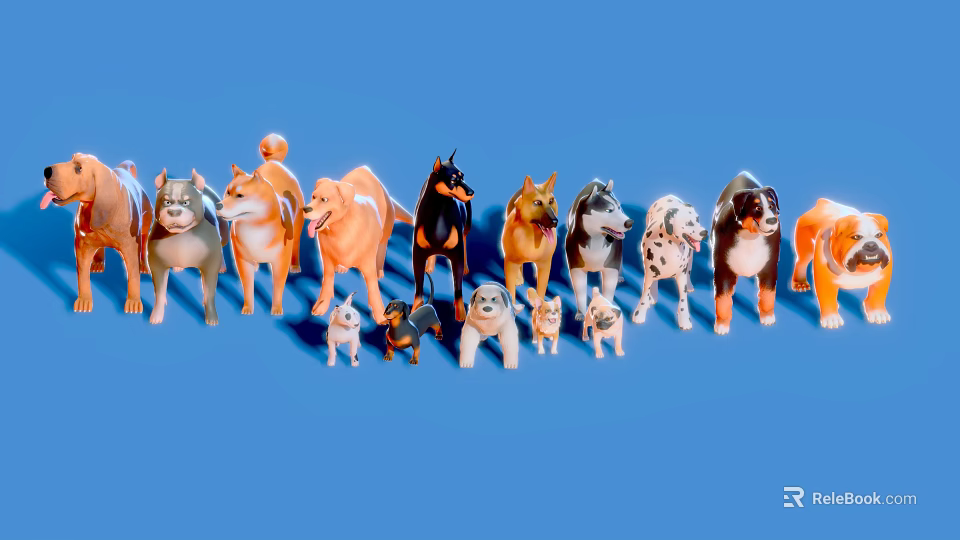 Various Reptile Figurines In Different Sizes And Colors On Blue Background 3d model 