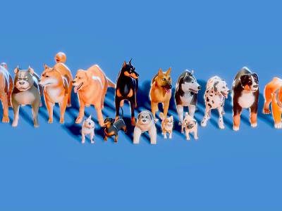 Various Reptile Figurines In Different Sizes And Colors On Blue Background 3d model