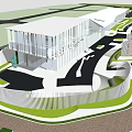 Modern Sales Office Building With Green Lawn Parking Area And Roadway Design