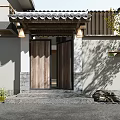 Modern Courtyard Garden With Stone Pathway Water Feature Green Plants And Outdoor Dining Set