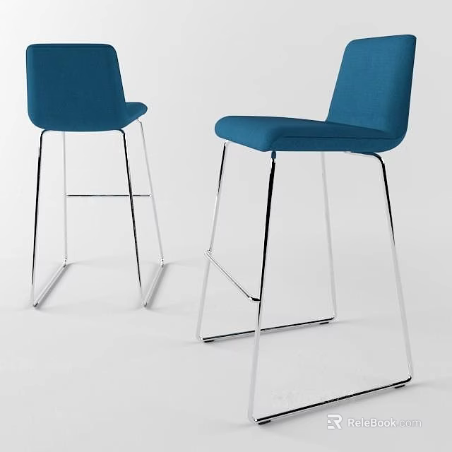 Modern Blue Fabric Bar Stools With Chrome Legs For Kitchen Counter 3d model