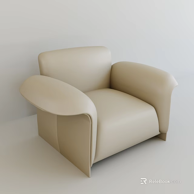 Modern Beige Leather Single Sofa With Curved Armrests And Smooth Lines 3d model