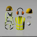 Safety Work Clothing and Accessories with Hard Hats Reflective Vest Harness Ear Muffs and Mask