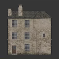 Historical Two Story Stone Building Model With Gray Roof Arched Entrance And Multiple Windows