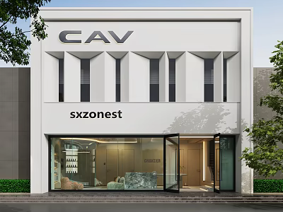 Modern White Storefront with CAV and sxzones Branding Glass Doors and Interior 3d model
