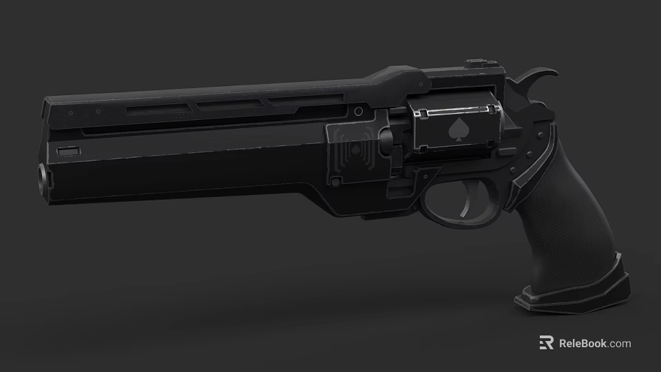 Black Modern Revolver With Metallic Body Detailed Chamber And Ergonomic Grip 3d model 