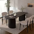 Black Table With White Chairs In Modern Interior Wooden Floor Polka Dot Rug Natural Light