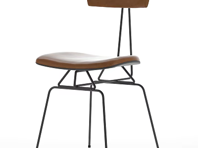 Modern Dining Chair With Brown Leather Seat And Black Metal Frame Design 3d model