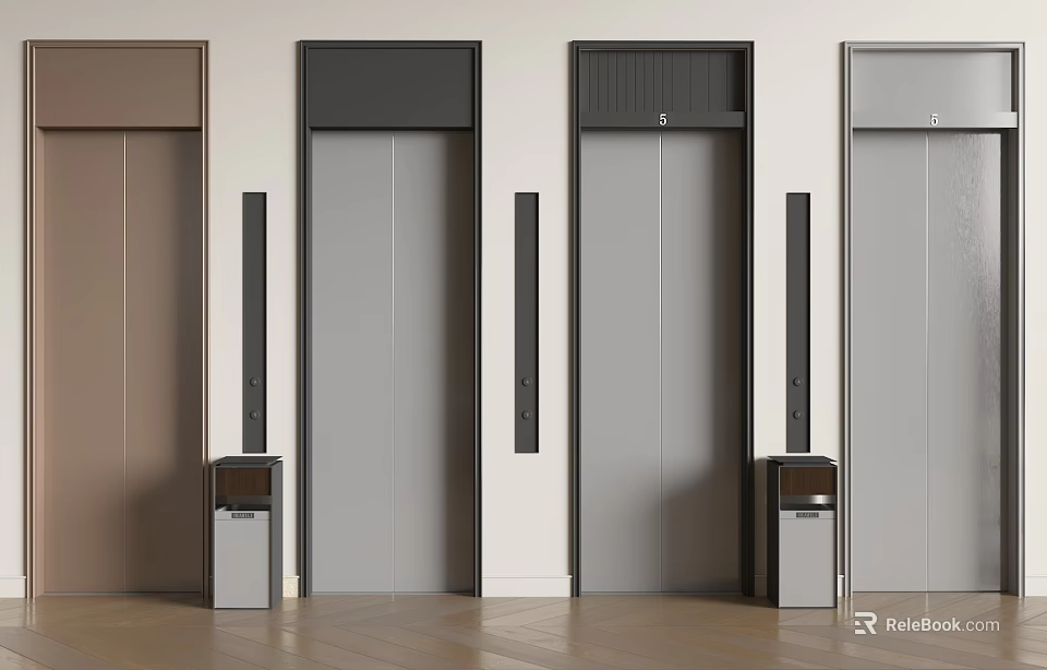 Modern Elevator Doors In Different Colors With Sleek Control Panels And Minimalist Design 3d model 
