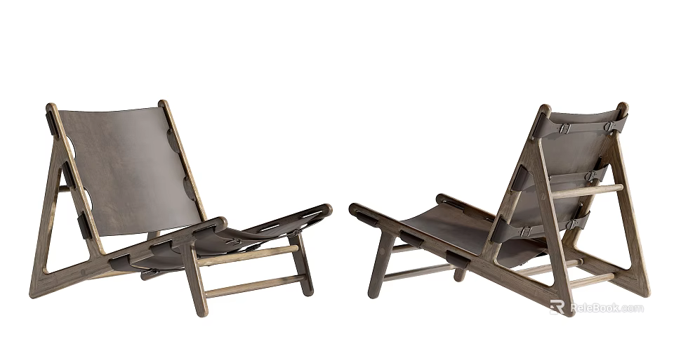 Modern Leisure Chairs Set of Two With Wooden Frame And Leather Seats 3d model 