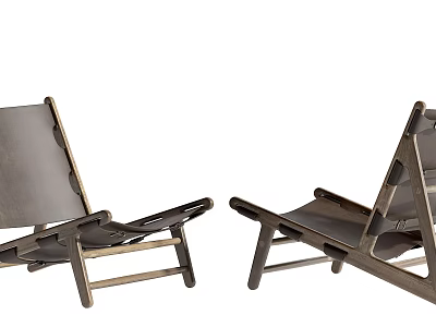 Modern Leisure Chairs Set of Two With Wooden Frame And Leather Seats 3d model