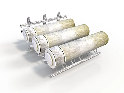 Industrial Equipment Three Cylindrical Rollers Mounted on Metal Support Frame 3d model